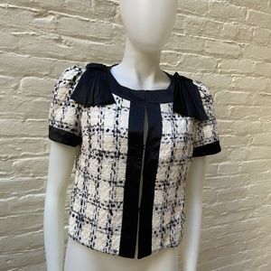 MILLY NEW YORK TWEED BOUCLE SHORT SLEEVE BOW JACKET CARDIGAN VEST 8